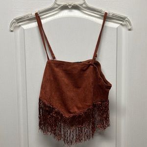Suede Crop Top With Fringe